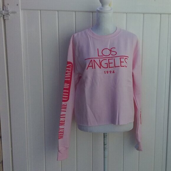 Mighty Fine Sweatshirt Women's Size Smal Pink LA Graphic Cropped - Picture 5 of 8